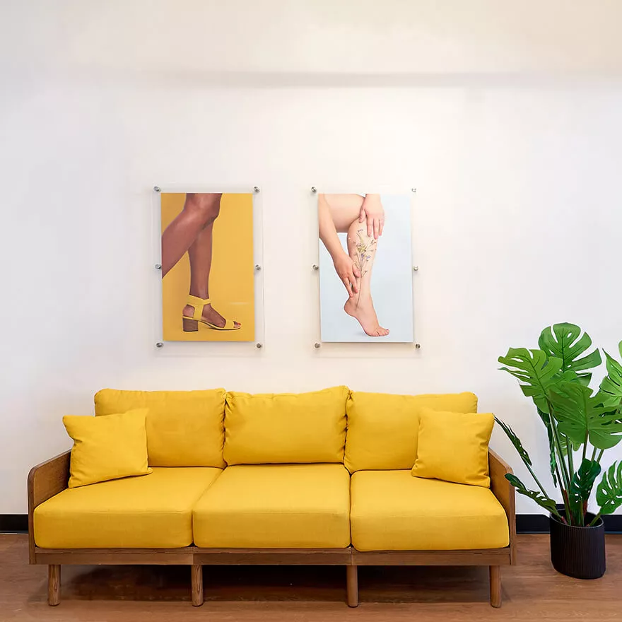 The waiting room at one of our vein clinics with branded artwork.